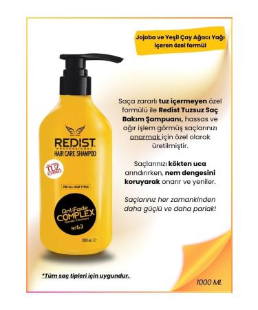 Redist Effective Against Sensitive and Damaged Hair Salt-Free & Sulfate-Free Shampoo - Vegan Formula 1000 ml
