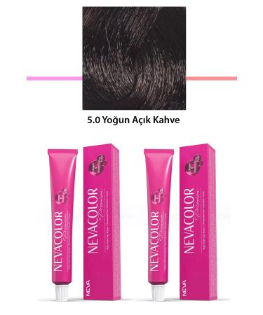 Set of 2 Premium 5.0 Intense Light Brown - Permanent Cream Hair Dye 2 X 50 g Tube