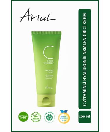 Ariul Green Vitamin C Face Cream 100 Ml | Moisturizing Tone Equalizing | 5 Ceramides 8 Hyaluronic Acid