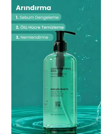 Cosmogenesis Labs Anti-Acne Purifying Facial Cleansing Wash Gel 400ml Vegan Oily-acne Skin (1% SALICYLIC ACID) - Buy Online on GoSupps.com