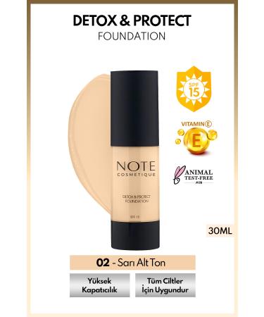 Note Cosmetics Detox & Protect Foundation Spf 15 Intensive Coverage Satin Finish Foundation - 02 Natural Beige