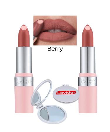 Avon Hydramatic Matte Lipstick Berry 2-pack + Lovider Pocket Mirror