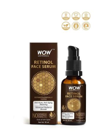 WOW Skin Science Retinol Serum - 4 Natural Ingredients Oil-Free Skin Plumper Anti-Acne Anti-Aging 30 ml