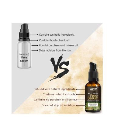 WOW Skin Science Anti-Acne Face Serum- 8 Natural-Anti-Blemish-Aha-Neem Leaf Oil Tea Tree Oil Caviar 30ml - Buy Online on GoSupps.com