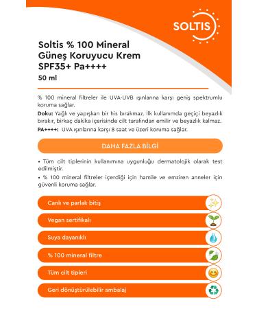 Soltis %100 Mineral Sunscreen Cream SPF 35+ Pa++++ 50 ml - Buy Online on GoSupps.com