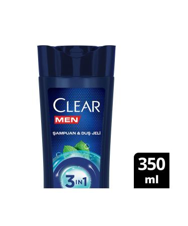 Clear Men 3 In 1 Shampoo & Shower Gel Refreshing Menthol For Hair Face Body 350 ml
