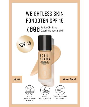 Bobbi Brown Weightless Skin 24 Hour Liquid Foundation SPF 15 - Natural and Matte Finish - Warm Sand - 30 ml