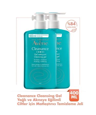 Avene Cleanance Cleansing Gel Mattifying Cleansing Gel for Oily and Acne Prone Skin 400 ml X 2