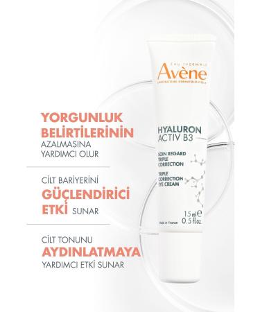 Avene Hyaluron Activ B3 Triple Effect Eye Contour Care Cream with Hyaluronic Acid and Niacinamide 15ml - Buy Online on GoSupps.com