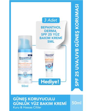 Bepanthol Derma Spf 25 Face Care Cream 3 Pieces Derma Spf 25 Face Care Cream 5ml Gift