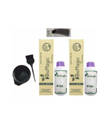 BioMagic Organic Keratin+Argan Oil Hair Dye Gray 60ml X2 Pieces+Oxidant 90ml+Dyeing Set