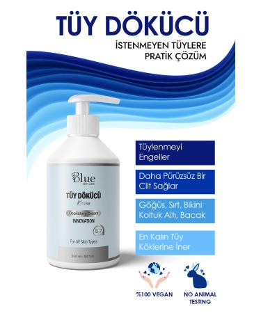 BLUE Skin Care Hair Removal and Hair Reducing Cream for All Skin Types with Laser Epilation Effect (SPECIAL FORMULA)