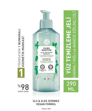 Yves Rocher Pure Menthe Prebiotic Face Wash / Cleansing Gel for Combination and Oily Skin - 390 ml
