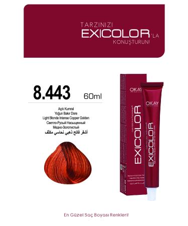 Exicolor 8.443 LIGHT BLONDE INTENSIVE COPPER GOLD Permanent Cream Hair Dye 60ml