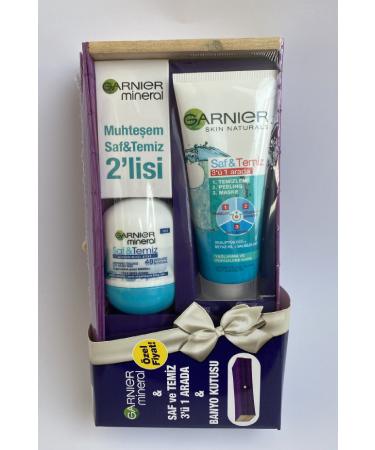 Garnier Pure & Clean 3 in 1 Cleansing Gel 150 ml and Mineral Pure & Clean Roll on and Bath Box