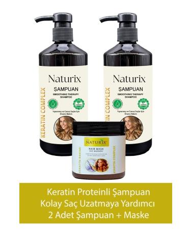 Ilgaz Naturix Organix Salt-Free Keratin Shampoo 2 Pieces 600 ml Repair Care Shampoo 500 ml Keratin Care Mask
