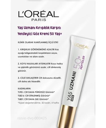 L'Oreal Paris 3 Pieces Loreal Paris Anti-Wrinkle Regenerating Eye Cream 50+ 15 ml and ROSIE - Buy Online on GoSupps.com