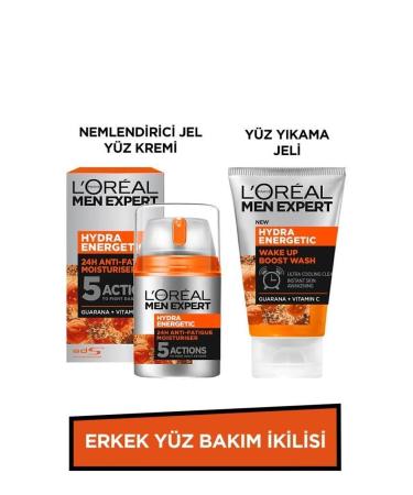 L'Oreal Paris Men Expert Men's Face Care Duo Hydra Energetic Face Wash Gel 100ml Moisturizing Gel Face Cream 50ml
