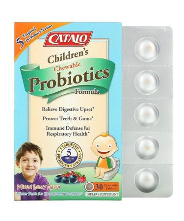 Catalo Naturals Children's Chewable Probiotics Formula Mixed Berry 5 Billion CFU 30 Chewable Tablets