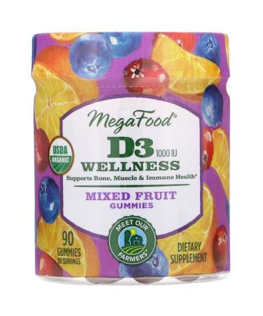 MegaFood D3 Wellness Mixed Fruit Gummies 1000 IU 90 Gummies