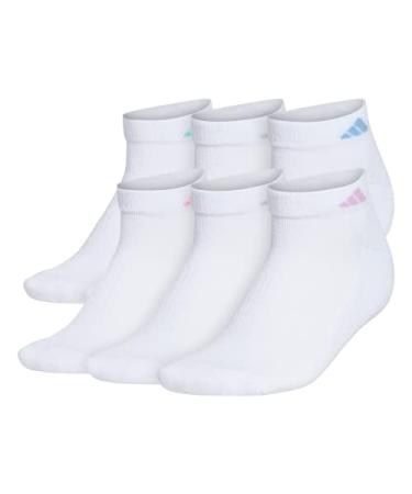 adidas Women's Athletic Cushioned 6-Pack Low Cut Medium White/Clear Sky Blue/Bliss Lilac Purple