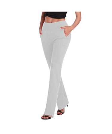 BFAFEN Flare Pants for Women Solid Color Casual Elastic Waist Leggings Stretch Yoga Pants with Pockets Fashion Trousers White XX-Large