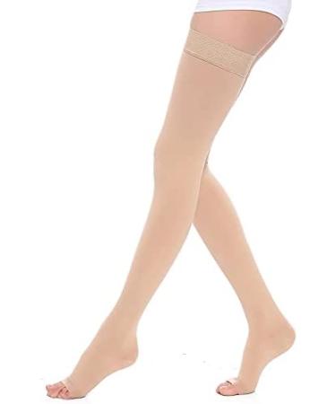 TOFLY Thigh High Compression Stockings (Pair) - Open Toe Opaque Firm Support 20-30mmHg with Silicone Band - Beige 3XL - Buy Online on GoSupps.com