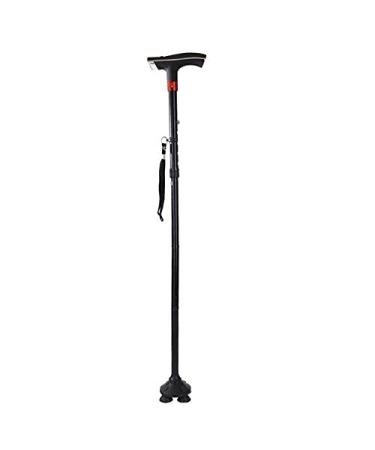 Walking Stick Elderly Folding Walking Cane Aluminum Support Crutches Telescopic Anti Slip Four Leg Adjustable Stick with LED Light SOS Alarm Bathing in Sunlight
