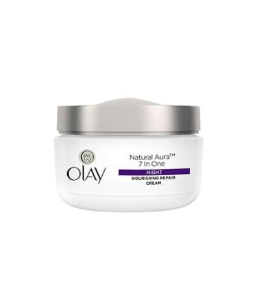O.lay Natural Aura Night Cream | Nourishes Skin for Healthy Glow | Fights 7 Signs of Ageing | With Niacinamide and Vitamin E | Normal Oily Dry Combination Skin | 50g