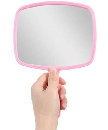 Nicole Fantini Professional Salon Hair Stylist Large Handheld Mirror w/Handle Wide Angle Barber Hairdressing Mirror Square Makeup Mirror: Pink Pink 1