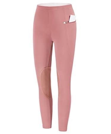 JACK SMITH Girls Riding Pants Kids Equestrian Horse Riding Tights Breeches Youth Knee-Patch Schooling Zipper Pocket Pink 8 Years