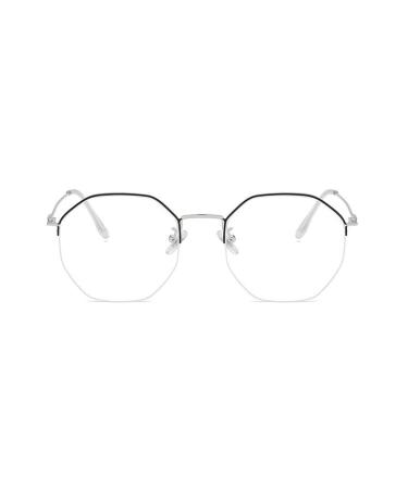 Clear Vision Eyewear Reading Glasses Anti Blue Light Blocking Computer Readers Polygon Big Frame Flat Light Mirror (Color : Black-Silver Size : +150) +150 Black-silver