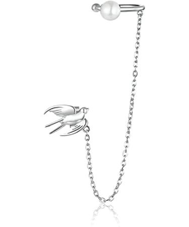 Earrings for Women 1 Piece Sterling Silver Flying Swallow Ear Clip with Chain Earrings for Women Party Girl Elegant Jewelry