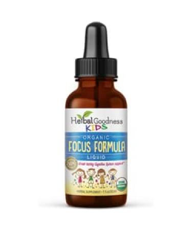 Kids Focus Formula Liquid Extract - Best Natural Brain and Focus Support Supplement for Kids - Ashwagandha & Moringa -Vegan & Organic Drops 1oz Bottle by Herbal Goodness