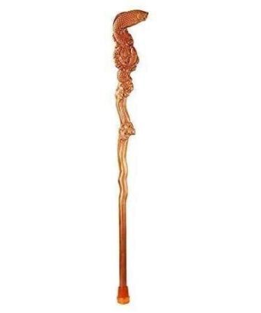 Solid Wooden Walking Cane Wood Canes Walking Stick Solid Wood Gift Crutches Chinese Classical Style Natural Wood Stick Hand-Carved Fish Cane for Old Man Durable 94cm for Elderly Seniors