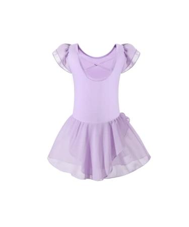 vivifayee Girls Ballet Leotards Dance Tutu Dress with Chiffon Bow Skirted Outfit 4-5T X-purple