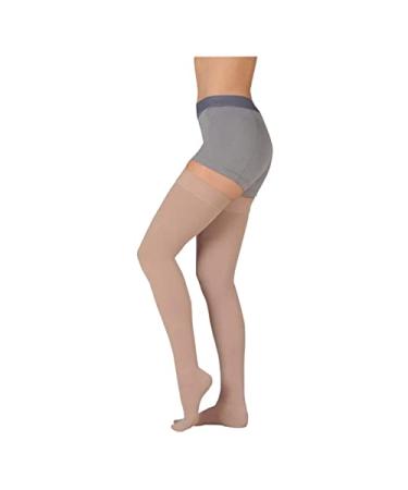 Juzo Basic 4411ag 20-30mmhg Thigh-High Closed Toe Compression Stocking 20-30 mmHg, Basic, Thigh, FF Short, Silicone Socks Beige