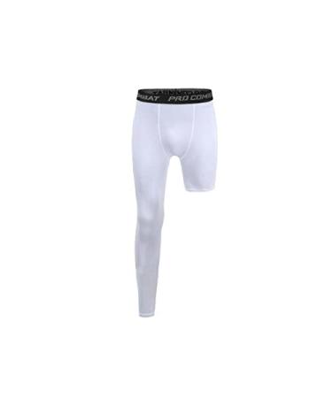 Jonscart One Leg Compression Tights Long Pants Basketball Sports Base Layer Underwear Active Tight White-right-long Large