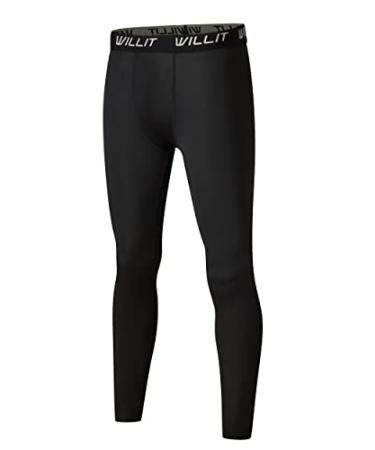 Willit Boys' Leggings Quick Dry Youth Compression Pants Basketball Sports  Tights Kids Base Layer Black Medium