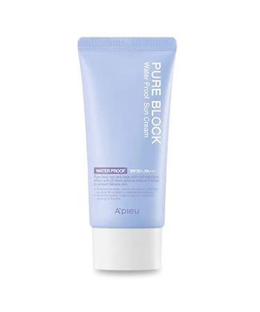 Apieu Pure Block Natural Water Proof Sun Cream SPF50+PA ++++ 50ml-Lightweight SunScreen Non-Greasy Sun Protection Korean Cosmetics K-Beauty