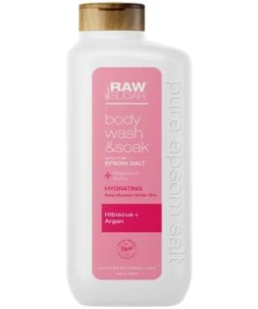 Raw Sugar Epsom Body Wash & Bath Soak - Hibiscus & Argan - 25 fl oz with Pink Loofah | International Shipping Available - Buy Online on GoSupps.com