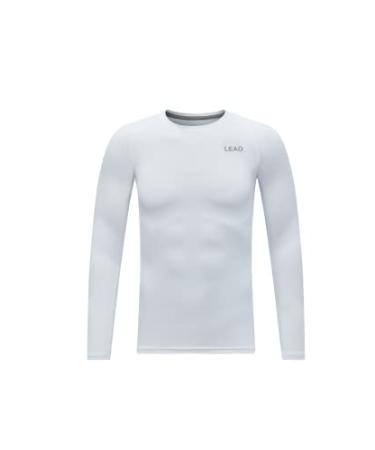 LEAO Youth Boys Compression Shirt Long Sleeve Fleece Quick Dry Sports Baselayer Soccer Baseball Basketball Undershirt White-shirts Large