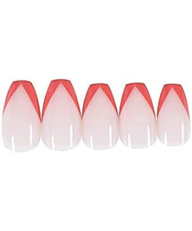 French Style Beveled Short Coffin Nails Red Ballerina Press on Nails - Buy Online on GoSupps.com