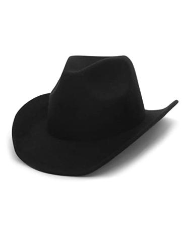 Wool Cowboy Cowgirl Hat for Men Women Classic Roll Up Brim Fedora Cowgirl Hat Western Cowboy Hat Black 7-7 1/4