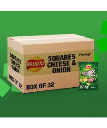 Walkers Squares Delicious Snacks 27.5g x Case of 32 Bags (Cheese & Onion)