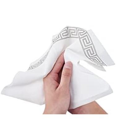 LEKOCH Premium Disposable Napkins - 100 PCs White with Gray Design Air Laid Fabric Napkins for Weddings 43x30 cm - Buy Online on GoSupps.com
