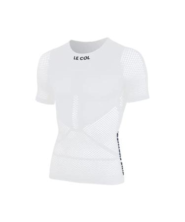 LE COL Unisex Pro Mesh Short Sleeve Base Layer | Breathable Cycling Undershirt | Light, Quick Dry, Snug Fit | XS - XXL Small White