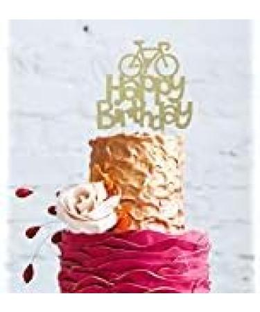 LissieLou Bicycle Style Happy Birthday Cake Topper Decoration in Gold Made in the UK - Buy Online on GoSupps.com