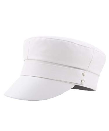 Women Yacht Captain Sailor Hat PU Newsboy Cabbie Baker Boy Peaked Beret Cap White