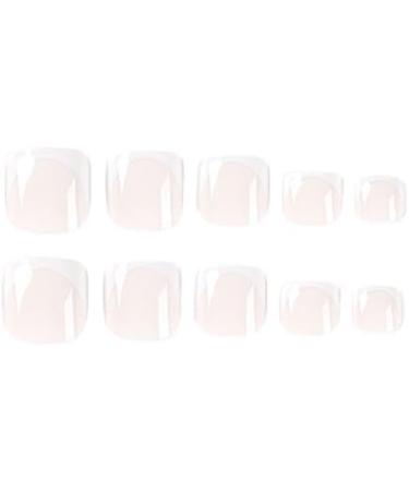 French Square Press On Toenails White Edge Nake colour False Toenails press on Toenails Acrylic False Toenails Cute Artificial Toenails - Buy Online on GoSupps.com